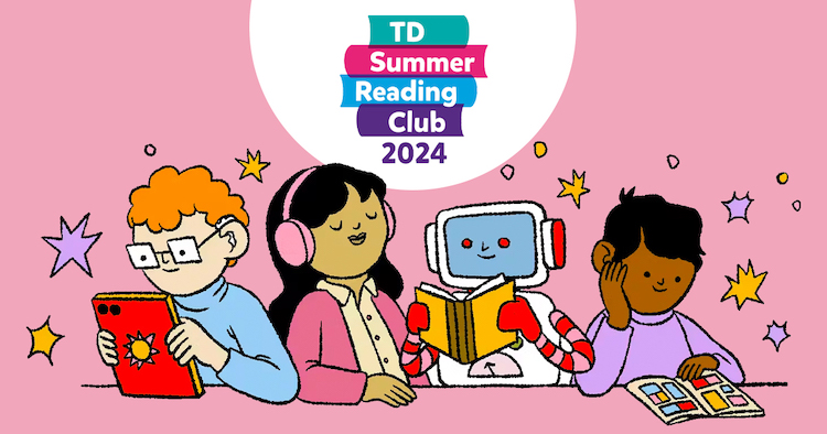 Illustrated children with text reading TD Summer Reading Club 2024.